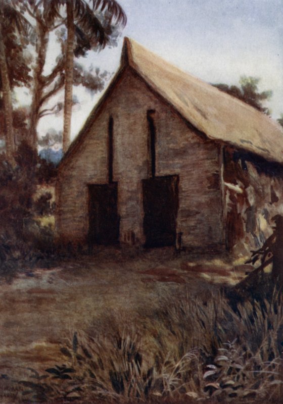 Old Ingova háborús kenuháza, Rubiana-lagúna, Új-Georgia, Salamon-szigetek (színes litho) alkotó: Norman Hardy