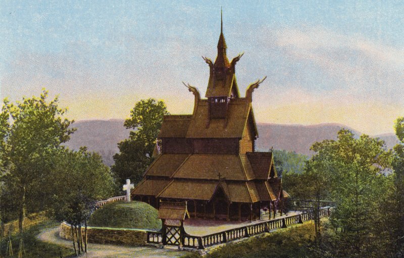 Norge / Norvégia: Fantoft Stavkirke (színes fotó) alkotó: Norwegian Photographer