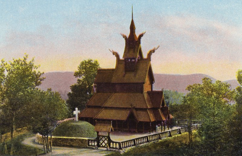 Norge / Norvégia: Fantoft Stavkirke (színes fotó) alkotó: Norwegian Photographer