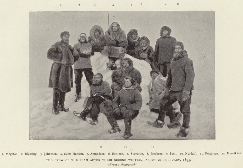 A Fram legénysége a második tél után, 1895. február 24-én (f/w fotó) alkotó: Norwegian Photographer