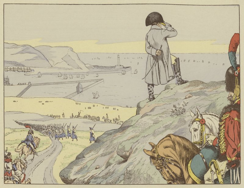 A boulogne-i táborban Napóleon állandóan a Csatornán át nézett Anglia felé, 1803 szeptemberében alkotó: Onfray de Breville Job