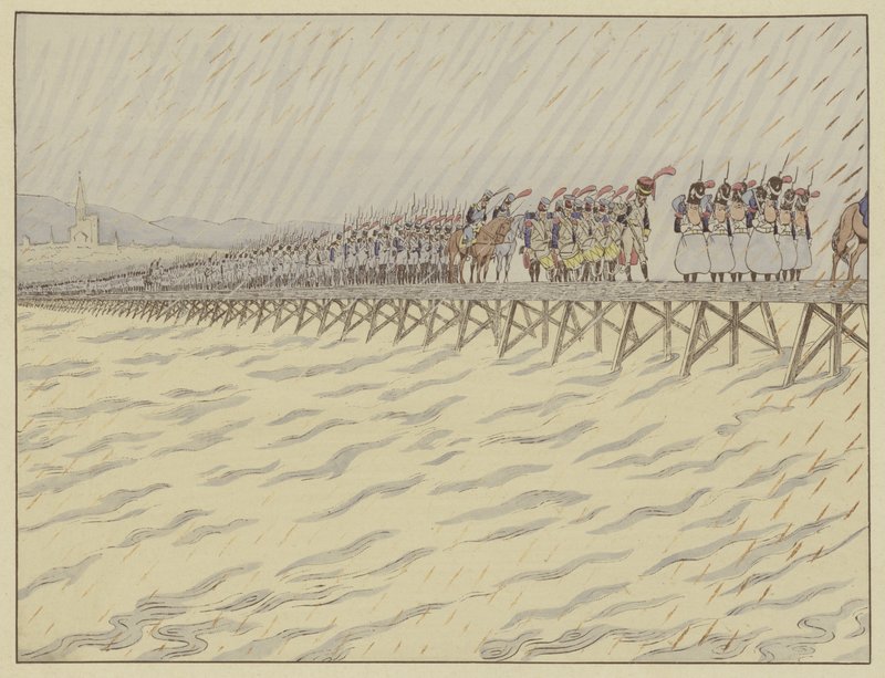Napóleon és serege átkel a Rajnán Kehlben, 1805. október 1-jén alkotó: Onfray de Breville Job