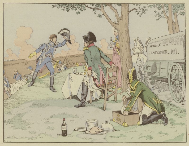 Napóleon hírt kap legjobb barátja, Lannes marsall haláláról az aspern-esslingi csatában, 1809 májusában. alkotó: Onfray de Breville Job