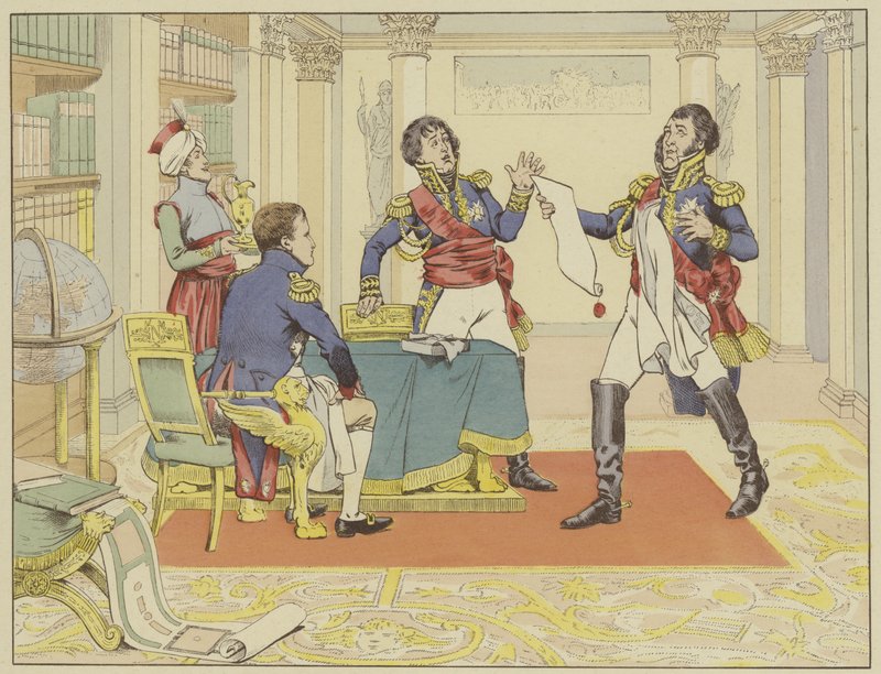 Napóleon Lefevre marsallt azzal jutalmazza, hogy Danzig hercegévé tette, miután elfoglalta a várost a poroszoktól, 1807. május 24. alkotó: Onfray de Breville Job