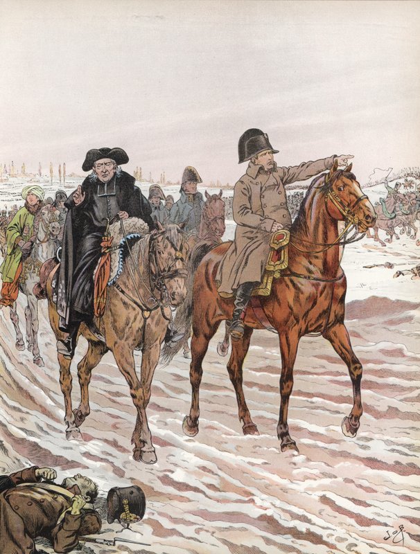 Napóleon, Henriot abbé mellett lovagol, 1814 alkotó: Onfray de Breville Job