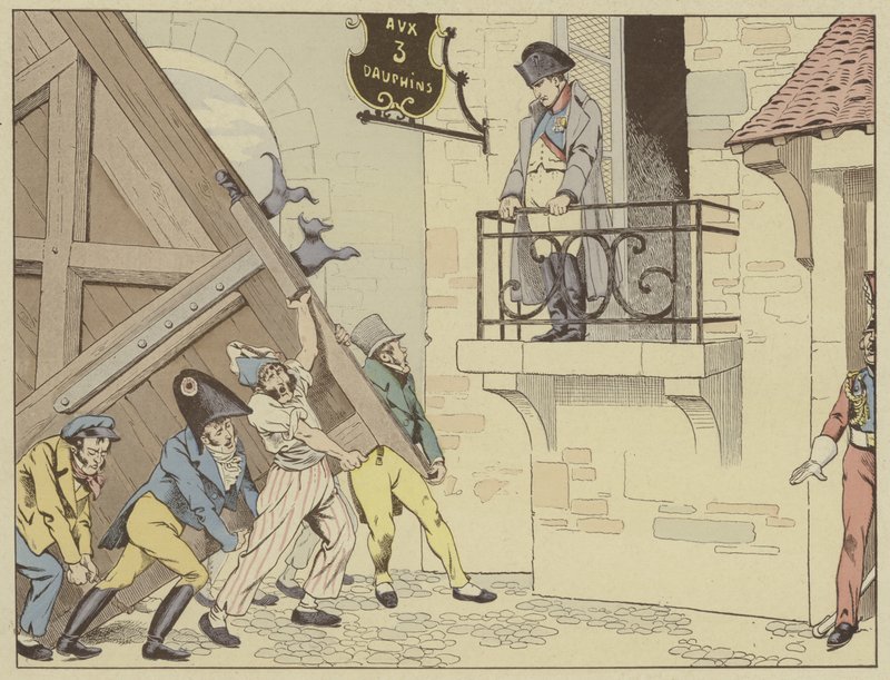 Grenoble városa megnyitja kapuit Napóleon előtt, amikor visszatér az elbai száműzetésből, 1815. március 7-én alkotó: Onfray de Breville Job