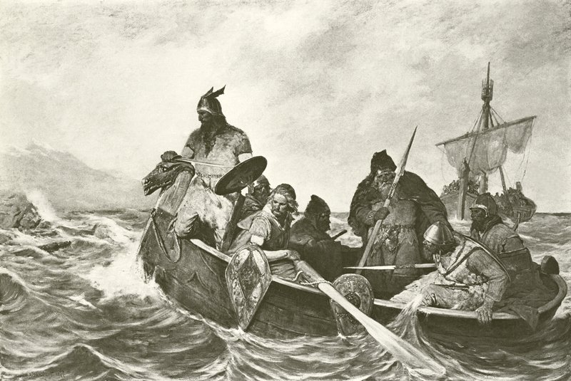 Leif Ericson Vineland partjainál (mélynyomás) alkotó: Oscar Wergeland