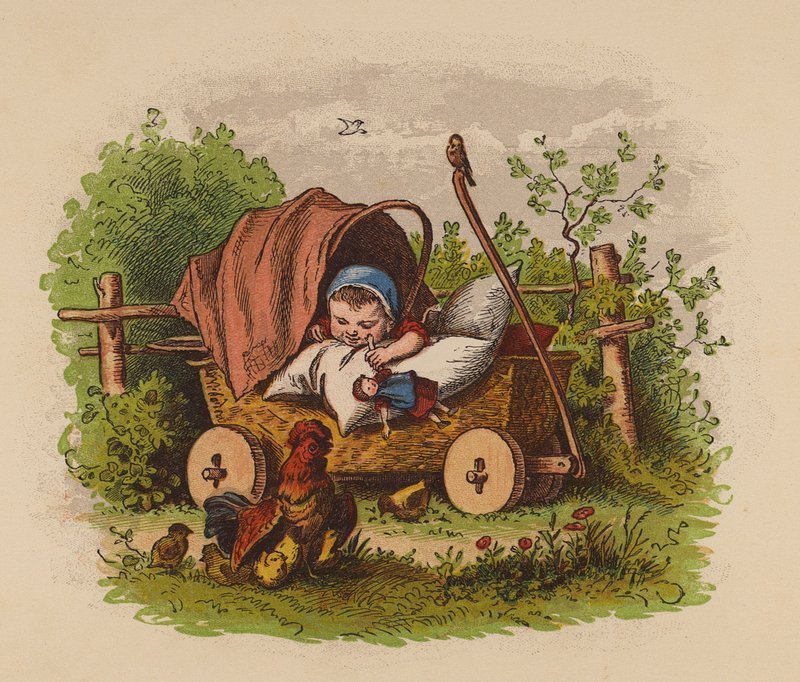 Baba babakocsiban (színes litográfia) alkotó: Oskar Pletsch