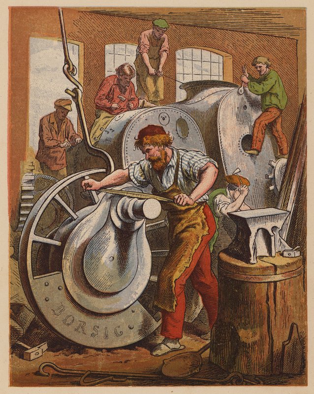 Motorgyártók (színes litográfia) alkotó: Oskar Pletsch