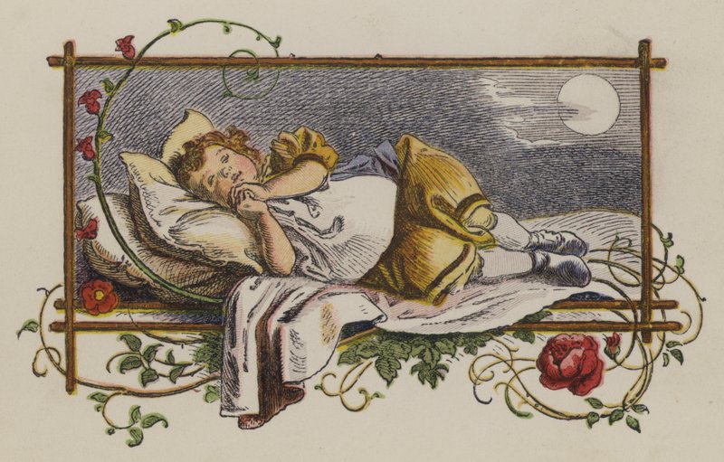 Kislány éjszaka az ágyában alszik (színes litho) alkotó: Oskar Pletsch