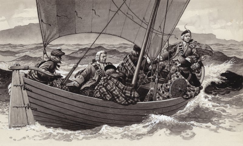 Bonnie Prince Charlie elindul a Skye szigetére (gouache, papír) alkotó: Pat (1907-95) Nicolle
