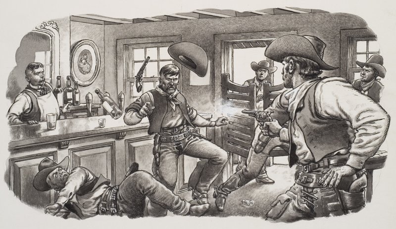 Oregoni cowboyok (gouache, papír) alkotó: Pat (1907-95) Nicolle