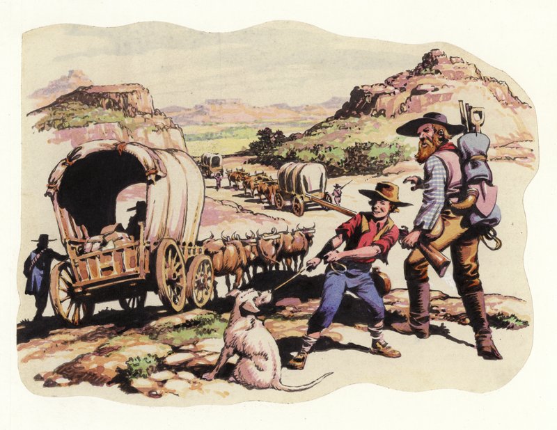 Az 1835-1837-es nagy vándorlás (gouache, papír) alkotó: Pat (1907-95) Nicolle