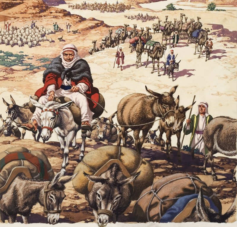 A Kánaánba való visszatérés, Jákob történetéből (gouache, papír) alkotó: Pat (1907-95) Nicolle