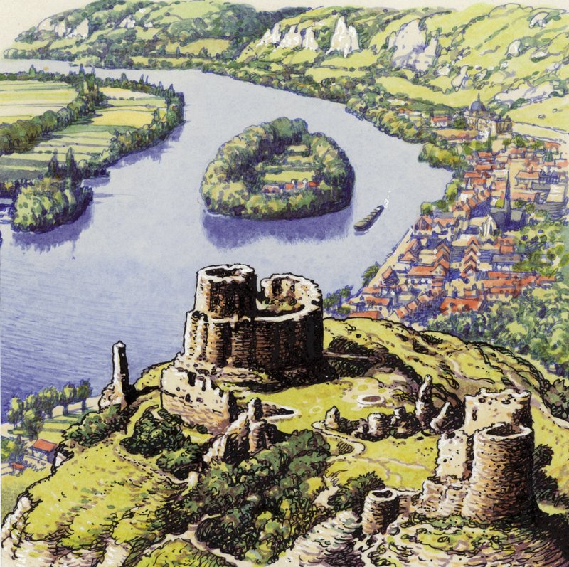 Chateau Gaillard, más néven az Új Sziklavár (gouache, papír) alkotó: Pat (1907 95) Nicolle