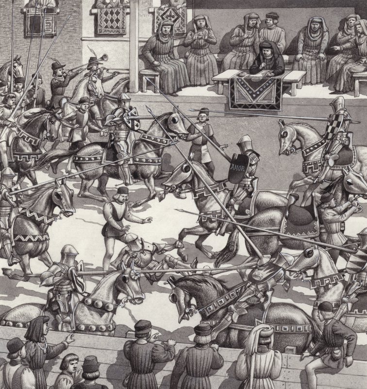 Jousting Firenzében a 15. században (gouache, papír) alkotó: Pat (1907 95) Nicolle