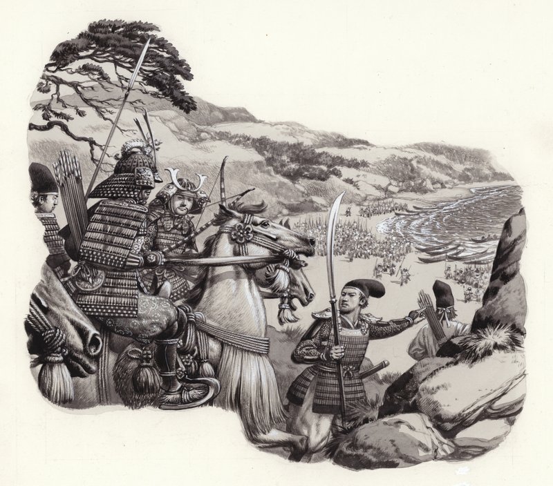 Mongols invade Japan (gouache on paper) alkotó: Pat (1907 95) Nicolle