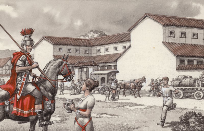 Postaház a római kori Britanniában (gouache, papír) alkotó: Pat (1907 95) Nicolle