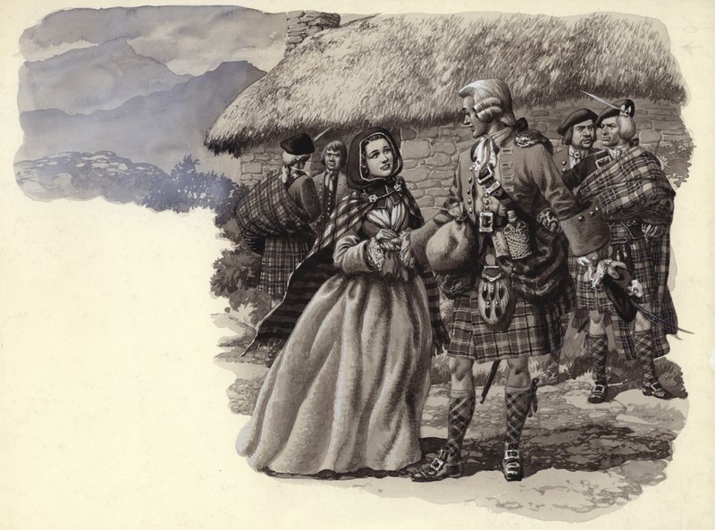 Stuart Károly herceg, az ifjú trónkövetelő és Flora Macdonald (gouache, papír) alkotó: Pat (1907 95) Nicolle