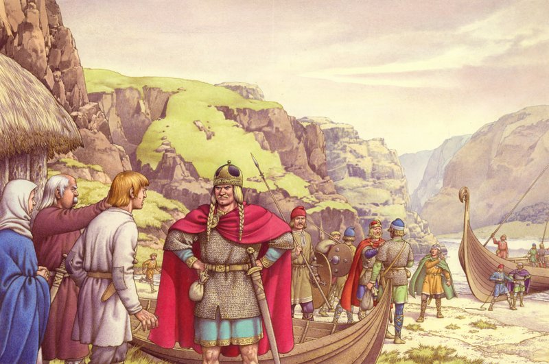 Ragnar Lodbrok, az első vikingek egyike, aki Britanniában portyázott (gouache, papír) alkotó: Pat (1907 95) Nicolle