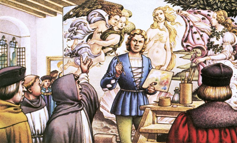 Savonarola szidja Botticellit a Vénusz születése című festmény miatt alkotó: Pat (1907 95) Nicolle