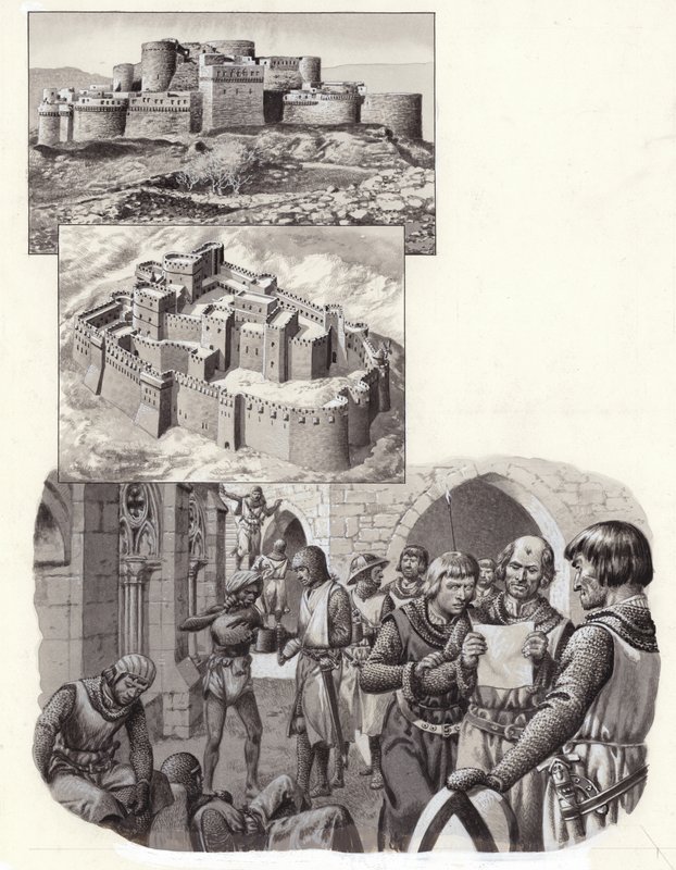 Krak des Chevaliers erődje (gouache, papír) alkotó: Pat (1907 95) Nicolle
