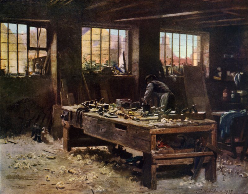 Asztalosműhely (színes litó) alkotó: Patrick William Adam