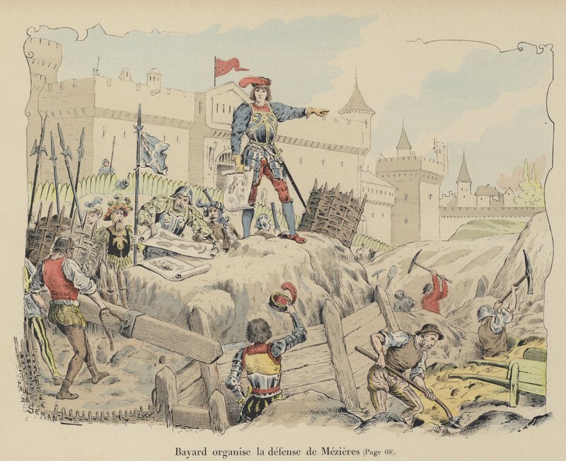 A Chevalier de Bayard a francia védelmet szervezi Mezieres ostrománál, Franciaország, 1521 alkotó: Paul de Semant