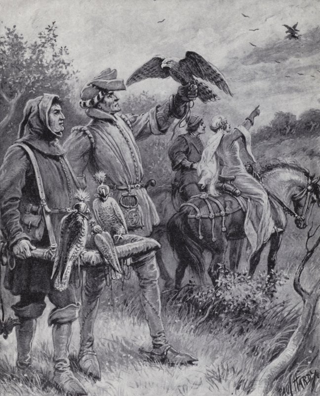 Solymászat a középkorban (litho) alkotó: Paul (after) Hardy