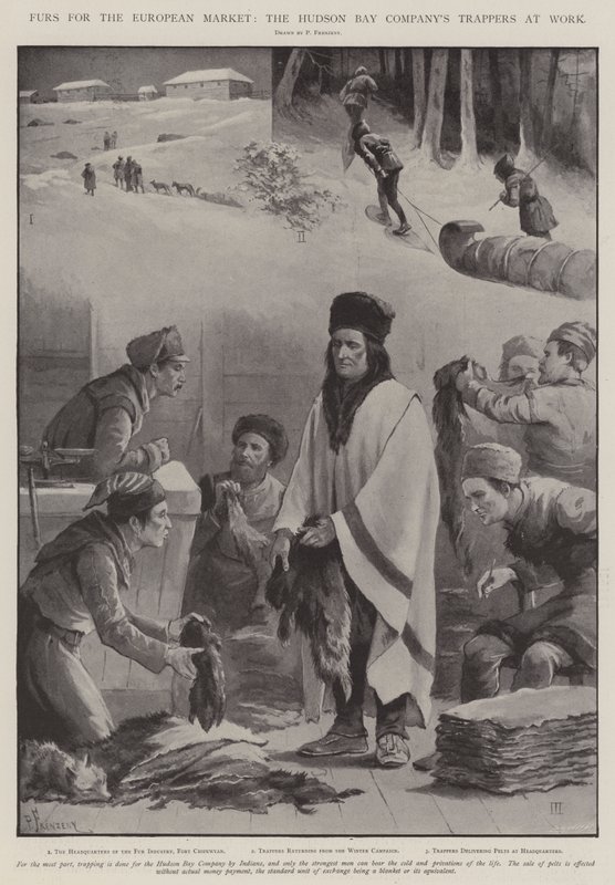 Prémek az európai piacra, a Hudson Bay Company Trappers at Work alkotó: Paul Frenzeny