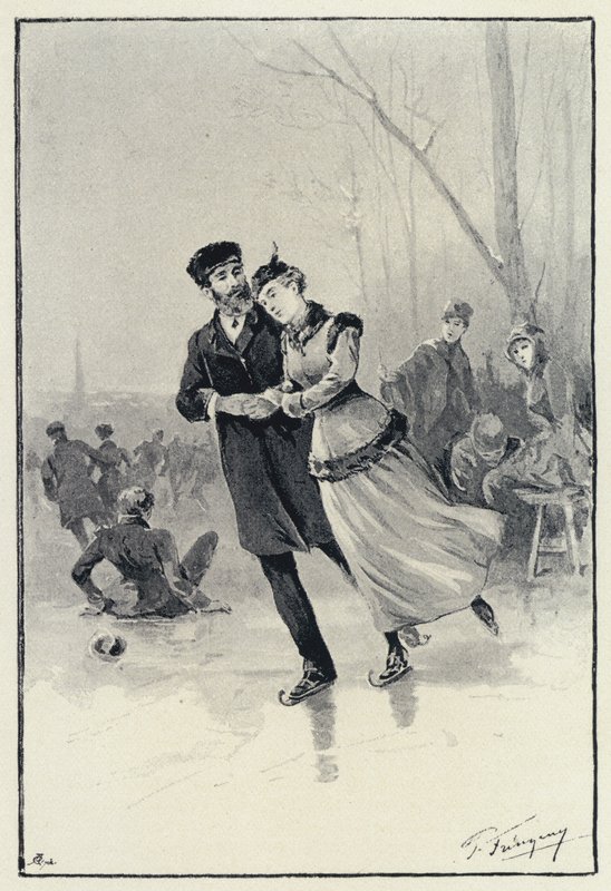 Illusztráció Anna Kareninához: Levin és Kitty a jégen (litho) alkotó: Paul Frenzeny