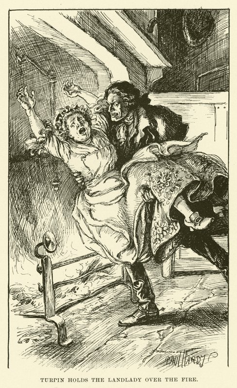 Turpin a tűz fölött tartja a háziasszonyt (metszet) alkotó: Paul Hardy