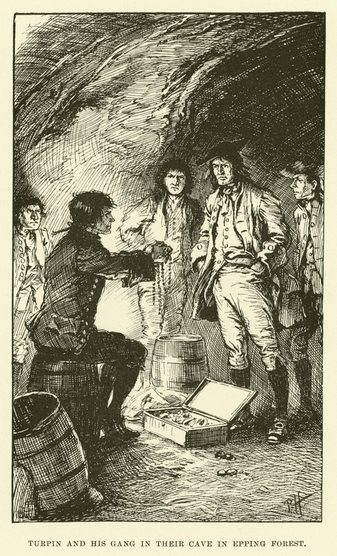 Turpin és bandája az Epping-erdői barlangjukban (metszet) alkotó: Paul Hardy