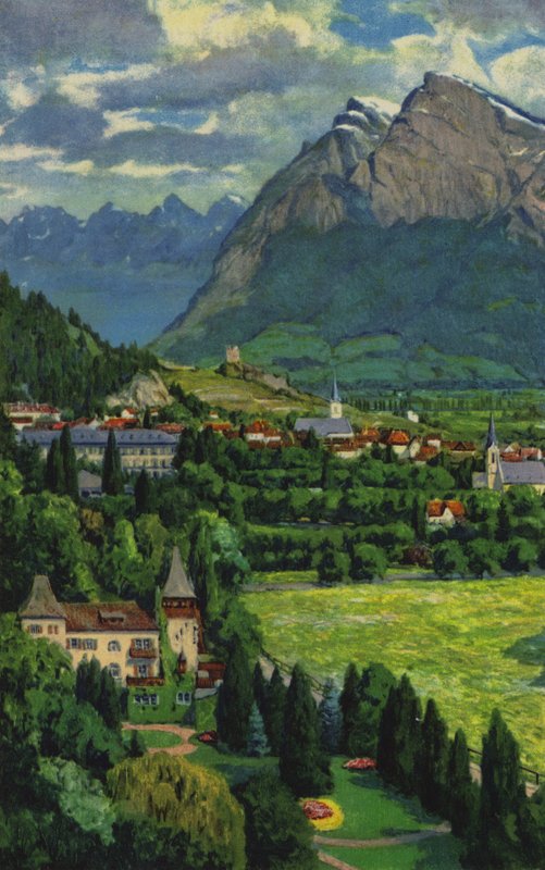 Svájci gyógyfürdők: Ragaz, Churfirstennel és Gonzennel (színes litó) alkotó: Paul Kutscha