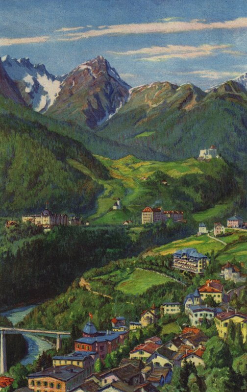 Svájci gyógyfürdők: Tarasp, Schuls, Vulpera (színes litho) alkotó: Paul Kutscha