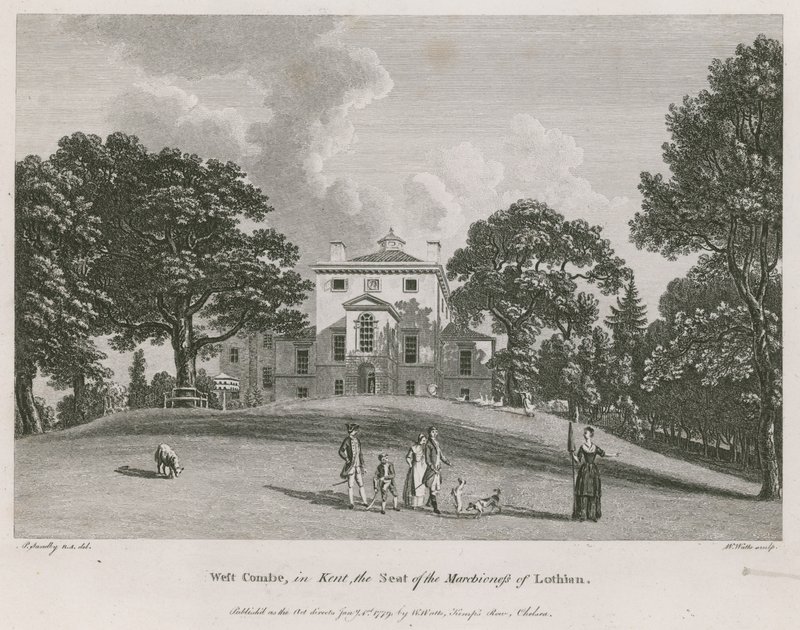 West Combe, Kentben, Lothian márkinőjének székhelye. alkotó: Paul Sandby