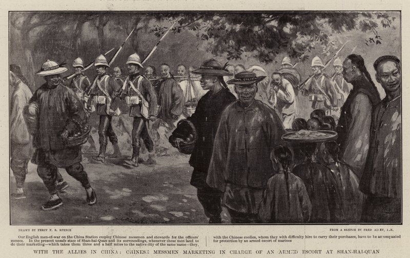 A kínai szövetségesekkel együtt a kínai mesterek fegyveres kíséretet irányítanak a Shan-hai-Quanban alkotó: Percy F.S. Spence