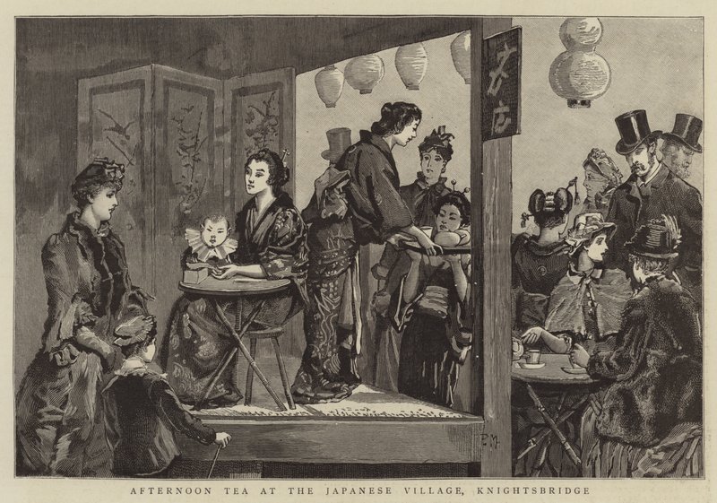 Délutáni tea a japán faluban, Knightsbridge-ben alkotó: Percy Macquoid