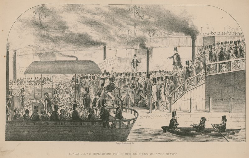 Hungerford móló az istentisztelet idején alkotó: Percy Cruikshank