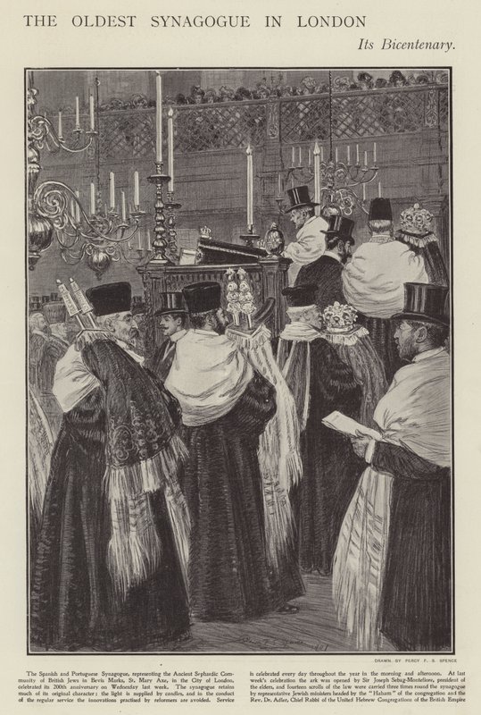 A spanyol és portugál zsinagóga, London legrégebbi zsinagógája (litho) bicentenárium alkotó: Percy F.S. (after) Spence