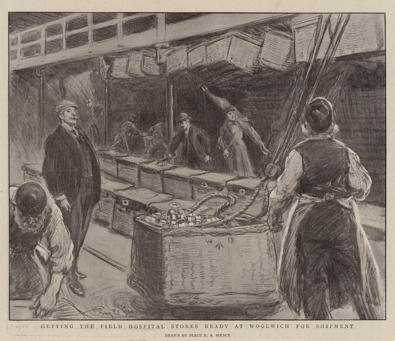 A Woolwich-i Field Hospital üzletek felkészítése szállításra alkotó: Percy F.S. Spence