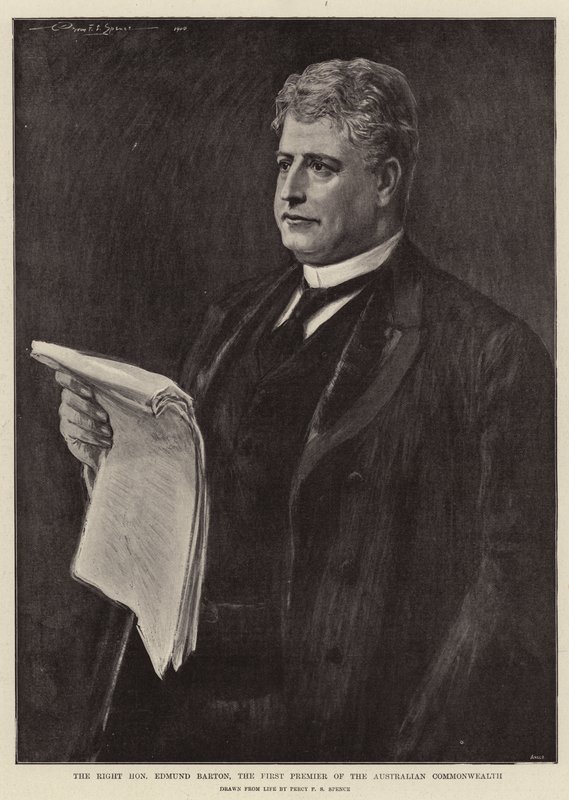 A jobboldal, tisztelt Edmund Barton, az Ausztrál Nemzetközösség első miniszterelnöke alkotó: Percy F.S. Spence