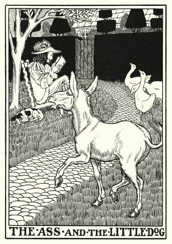 La Fontaine meséi: A szamár és a kis kutya (litho) alkotó: Percy James Billinghurst