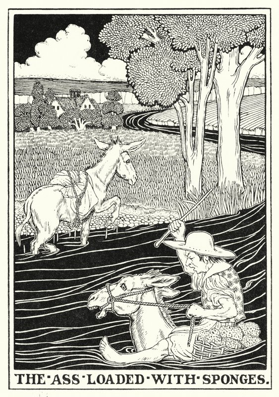 La Fontaine meséi: A szivacsokkal megrakott szamár (litho) alkotó: Percy James Billinghurst