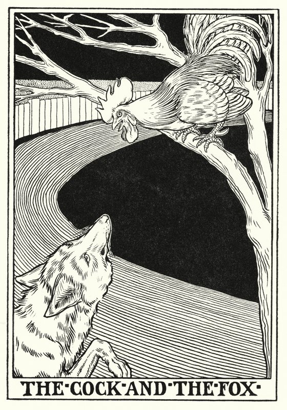 La Fontaine meséi: A kakas és a róka (litho) alkotó: Percy James Billinghurst