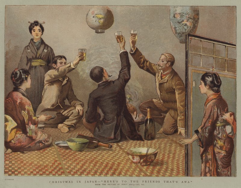 Karácsony Japánban, itt van a barátoknak, hogy Awa (chromolitho) alkotó: Percy Macquoid