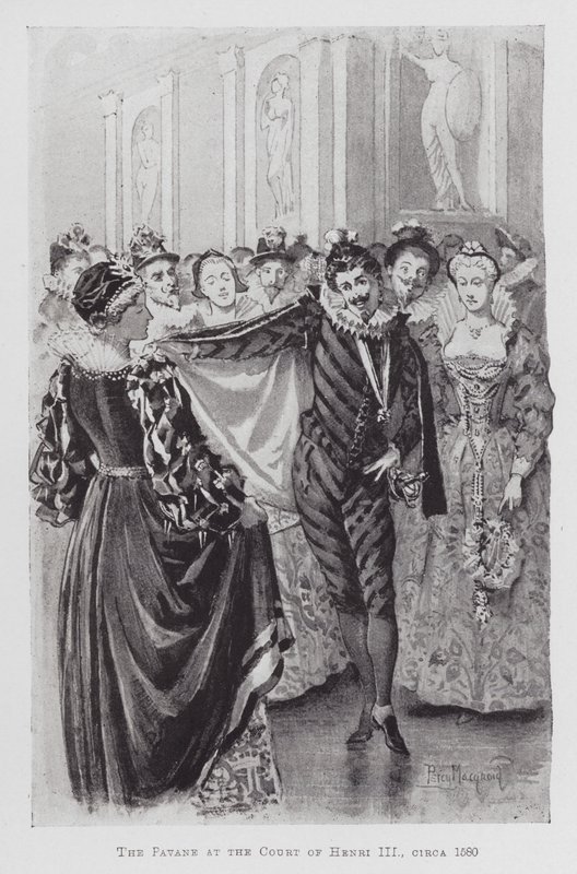 Tánc: A Pavane III. Henrik udvarában, 1580 körül (litho) alkotó: Percy Macquoid