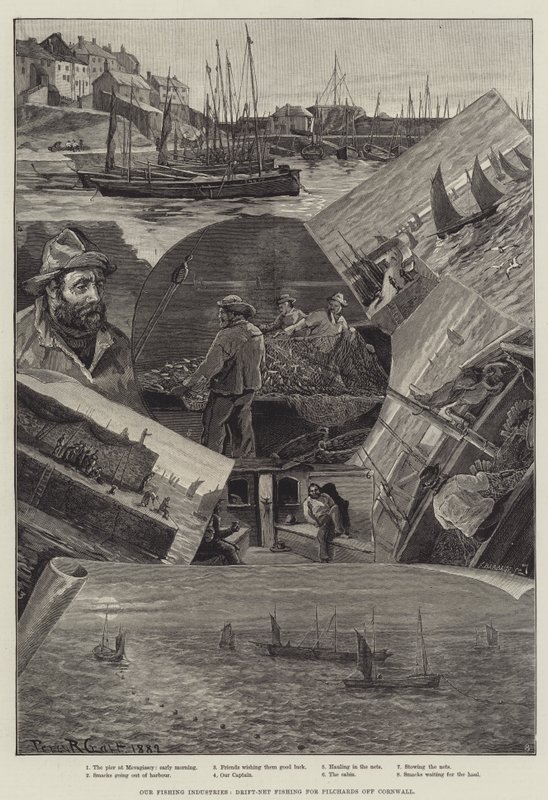 Halászati iparágaink, eresztőhálós pilchardhalászat Cornwallnál alkotó: Percy Robert Craft