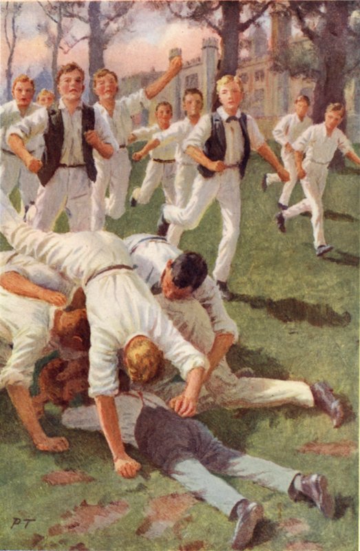 A ketten összerohannak, és rádobják magukat a labdára (színes litó) alkotó: Percy Tarrant