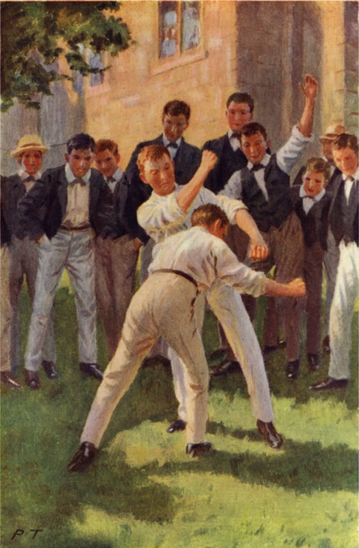 Tom bemegy, és két erős testütést üt (színes litho) alkotó: Percy Tarrant